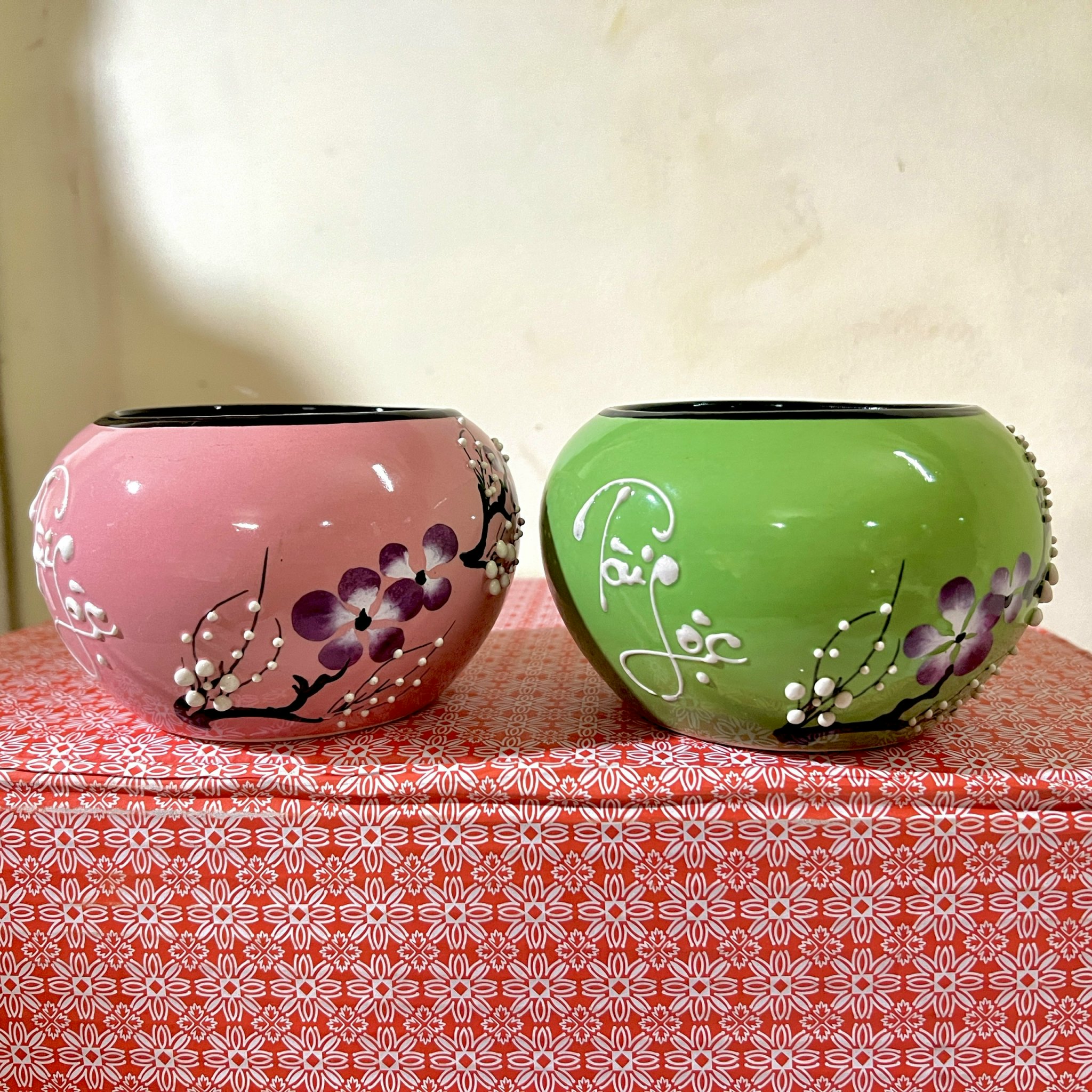 Chậu hoa Tài Lộc gốm Bát Tràng cao 9cm , Vò cắm hoa sứ để bàn