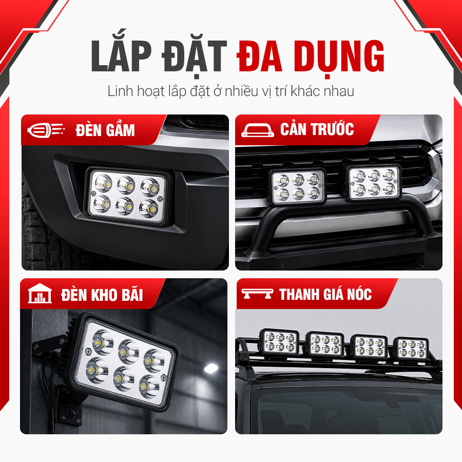Đèn LED Trợ Sáng Bảng Chữ Nhật Viair 6 Bóng Trắng 12-30V (77x111mm)