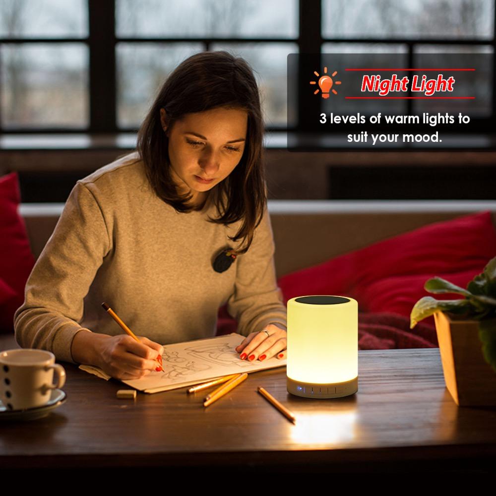 Đèn Ngủ Nhiều Màu Sắc Kèm Loa Bluetooth Không Dây Di Động Thông Minh Điều Khiển Bằng Cảm Ứng Màu Sắc Đèn LED Để Bàn Để Bàn Hỗ Trợ Thẻ TF AUX Color: Has LED Time Display