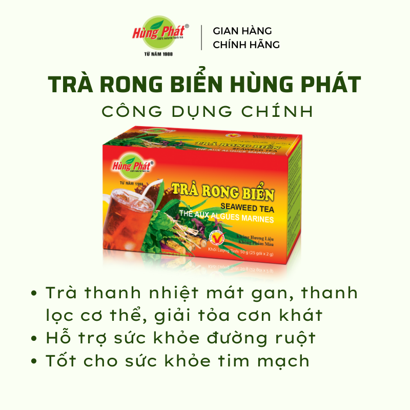 Trà Rong Biển Hỗ Trợ Tăng Sức Đề Kháng Thanh Nhiệt Cơ Thể Hộp 25 Gói - Thương Hiệu Hùng Phát