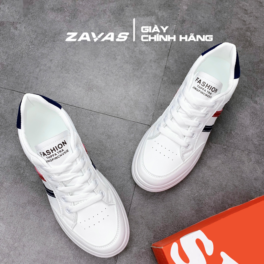 Giày thể thao nữ ZAVAS đế cao 3cm màu trắng bằng da không bong tróc mang êm chân S411 - Giày Sneaker Nữ Chính Hãng