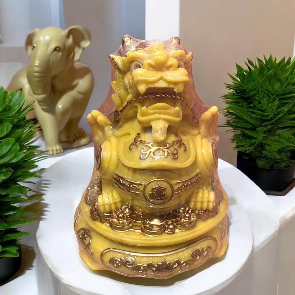 Cóc tỳ đá màu vàng đặt ban thần tài RỒNG VIỆT, thiềm thừ tỳ hưu đá đúc đài loan xoay 360