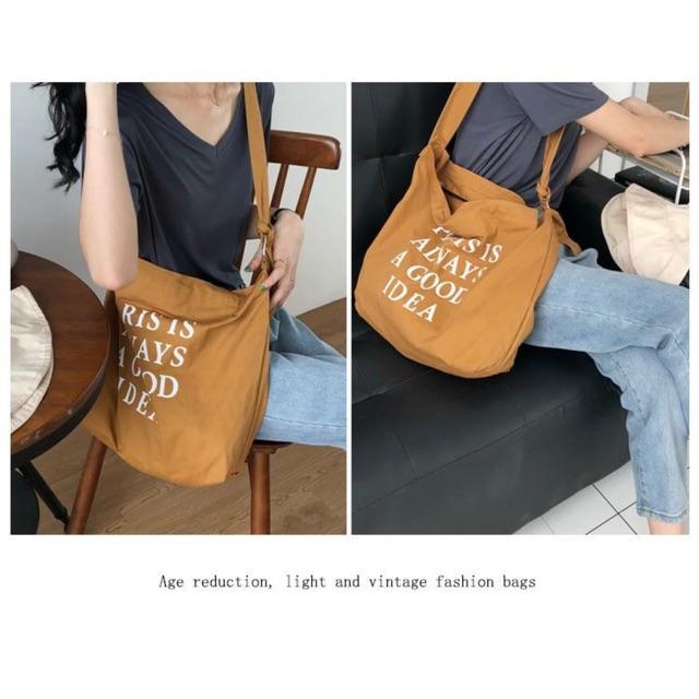 Túi đeo chéo in chữ Túi vải đeo chéo xinh