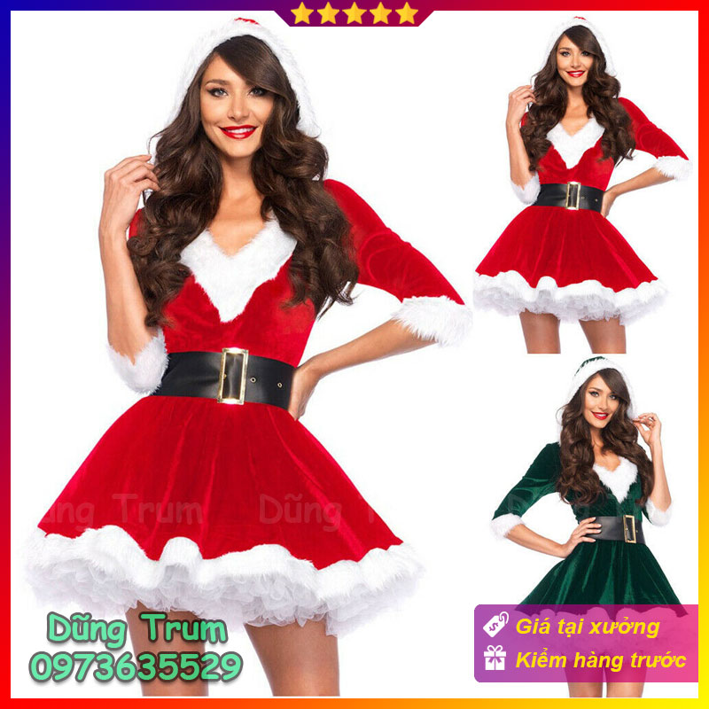 Đầm Noel nữ cao cấp nổi bật, váy hóa trang Noel chất nhung cực đẹp DT41