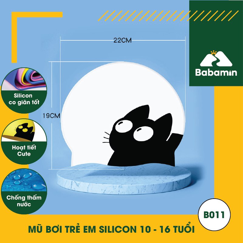 Mũ Bơi Silicon Hình Mèo Cho Trẻ Em 10 - 16 Tuổi, Bơi Lội Chuyên Nghiệp - Babamin - B011