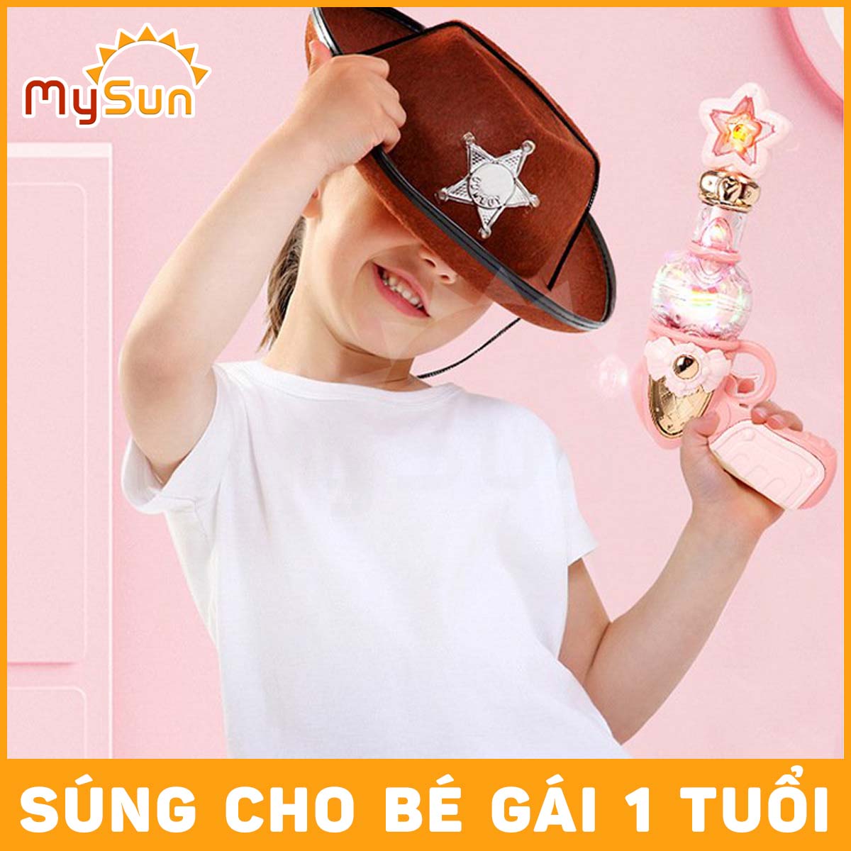 Súng đồ chơi trẻ em có đèn nhạc cho bé gái biến hình công chúa phép thuật tặng PIN