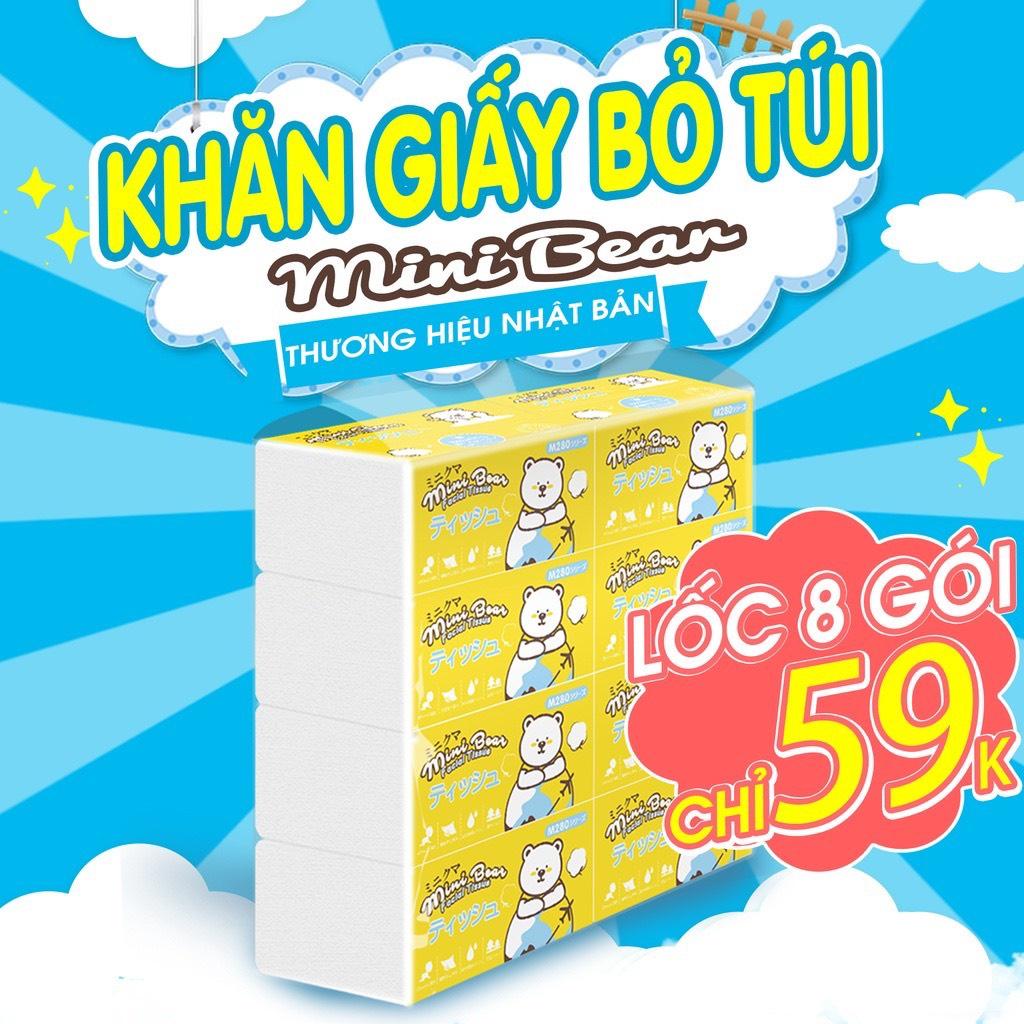 COMBO 8 Gói Khăn Giấy Rút Mini Bear Nhật Bản Bỏ Túi Du Lịch Siêu Mềm Mịn An Toàn Cho Bé Gói 210 tờ x 4 lớp