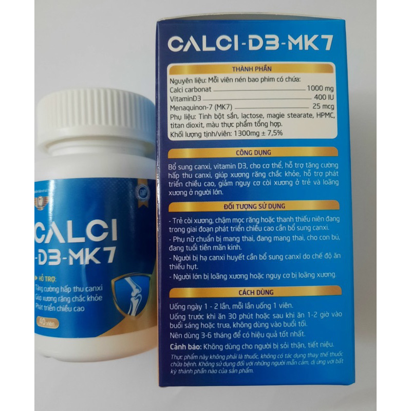 CALCI - D3-MK7 - Hộp 40 Viên -Tăng Cường Hấp Thu Canxi , Giúp Xương Chắc Khỏe, Tăng chiều cao