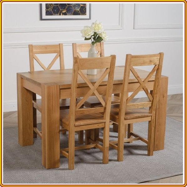 Bộ bàn ăn Rustic Oak bàn 1m4, kèm 4 ghế juno sofa