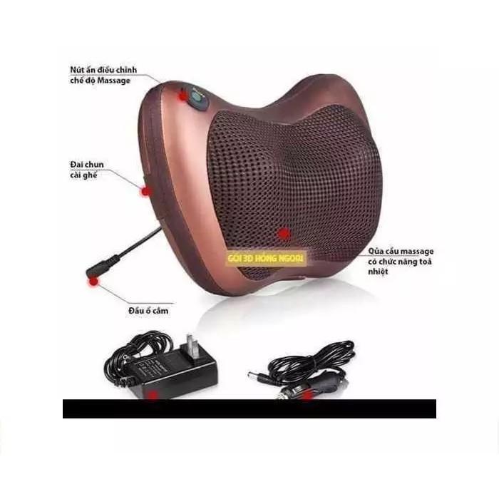 Gối mát-xa hồng ngoại Massage Pillow nâu 8 bi nhật bản + Tặng máy mát xa cá heo cao cấp