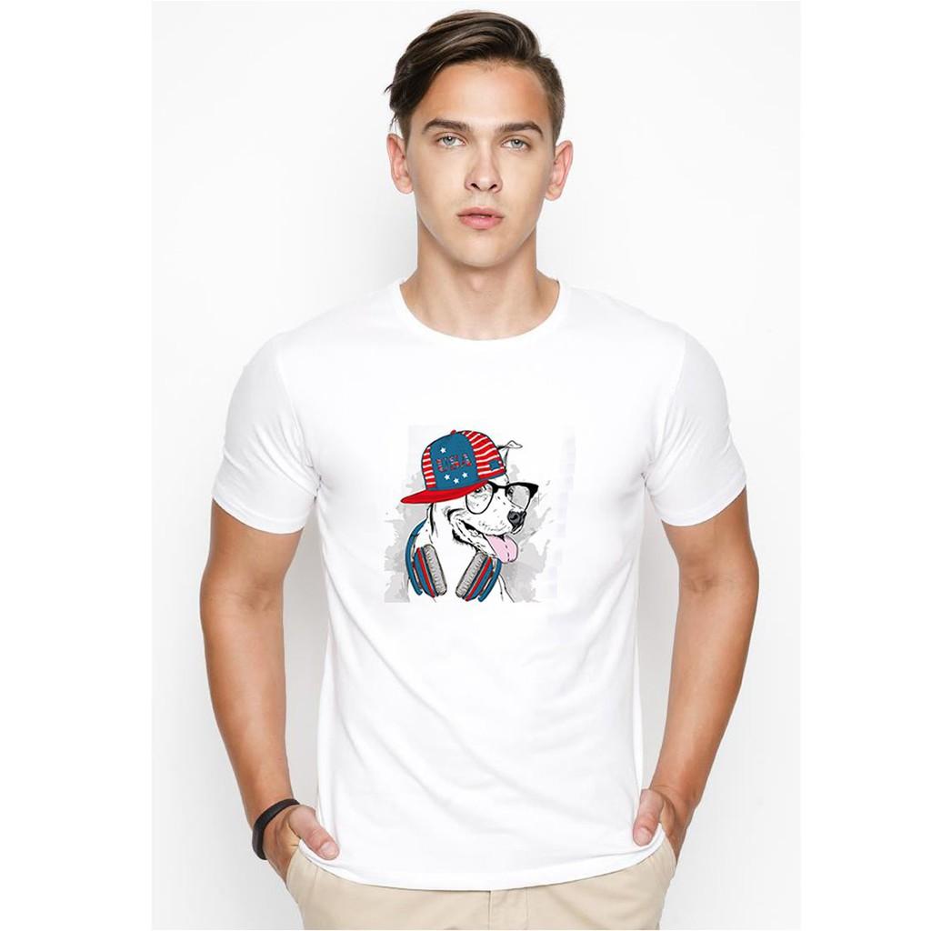 Áo thun nam in hình chú chó thời trang vải dày mịn TEE19S80