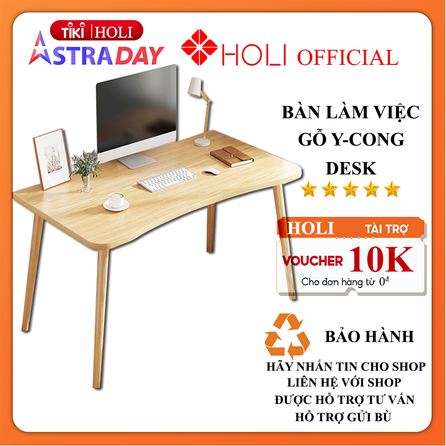 Bàn làm việc gỗ HOLI ( BLVG08 ) mặt cong chống gù, kiểu dáng hiện đại dùng làm việc hoặc học tập