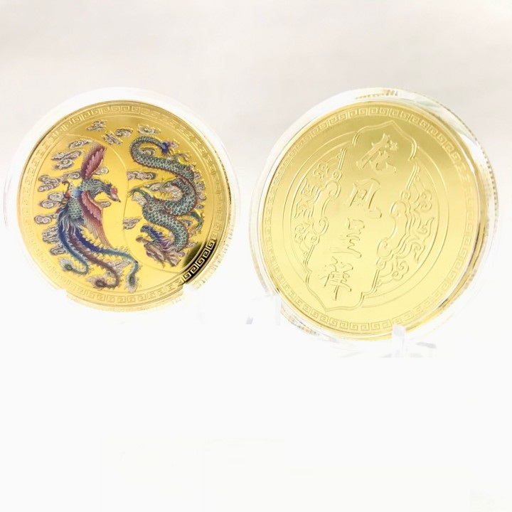 Xu Long Phụng in màu, chất liệu Niken mạ màu vàng, đem theo bên người, trưng bày bàn sách, giúp mang lại may mắn, ấm êm, tường hòa - TMT Collection - SP005156