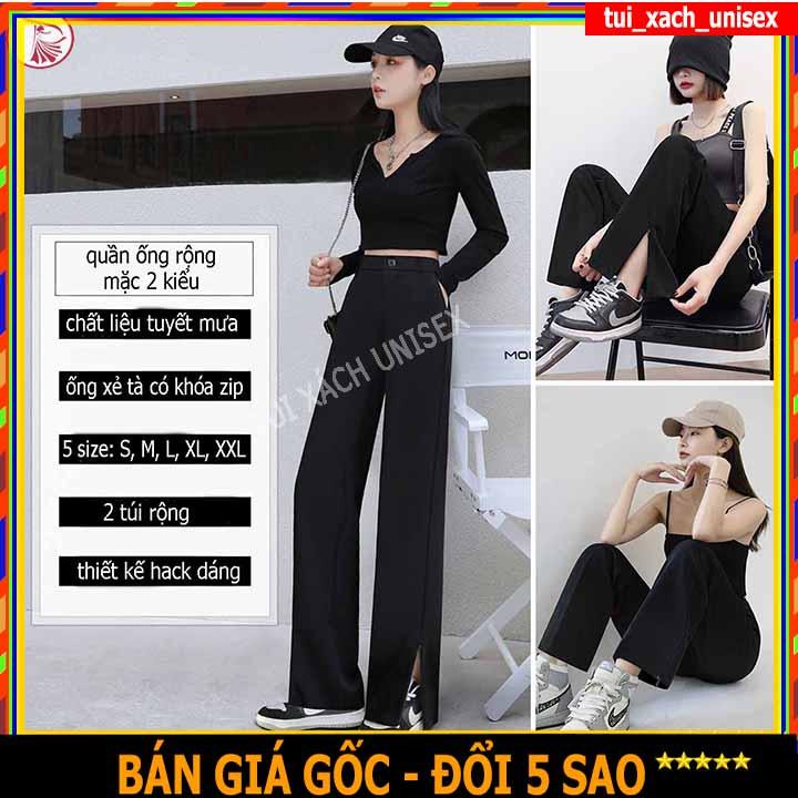 HÀNG THIẾT KẾ Quần Ống Rộng Suông xẻ tà có khóa kéo lưng cao chất tuyết mưa culottes cạp cao cho nữ