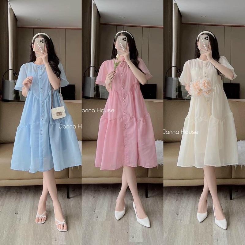 Váy bầu đầm bầu MAMADRESS thiết kế voan mềm 2 lớp cúc thật dùng đc cả SAU SINH cho con ti tiện lợi RẺ ĐẸP sang chảnh