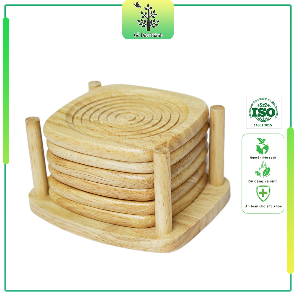Bộ 6 cái lót ly - Tặng kèm khay đựng siêu tiện dụng | Gỗ Đức Thành 21171 | Gia đình, quán ăn, quán cafe