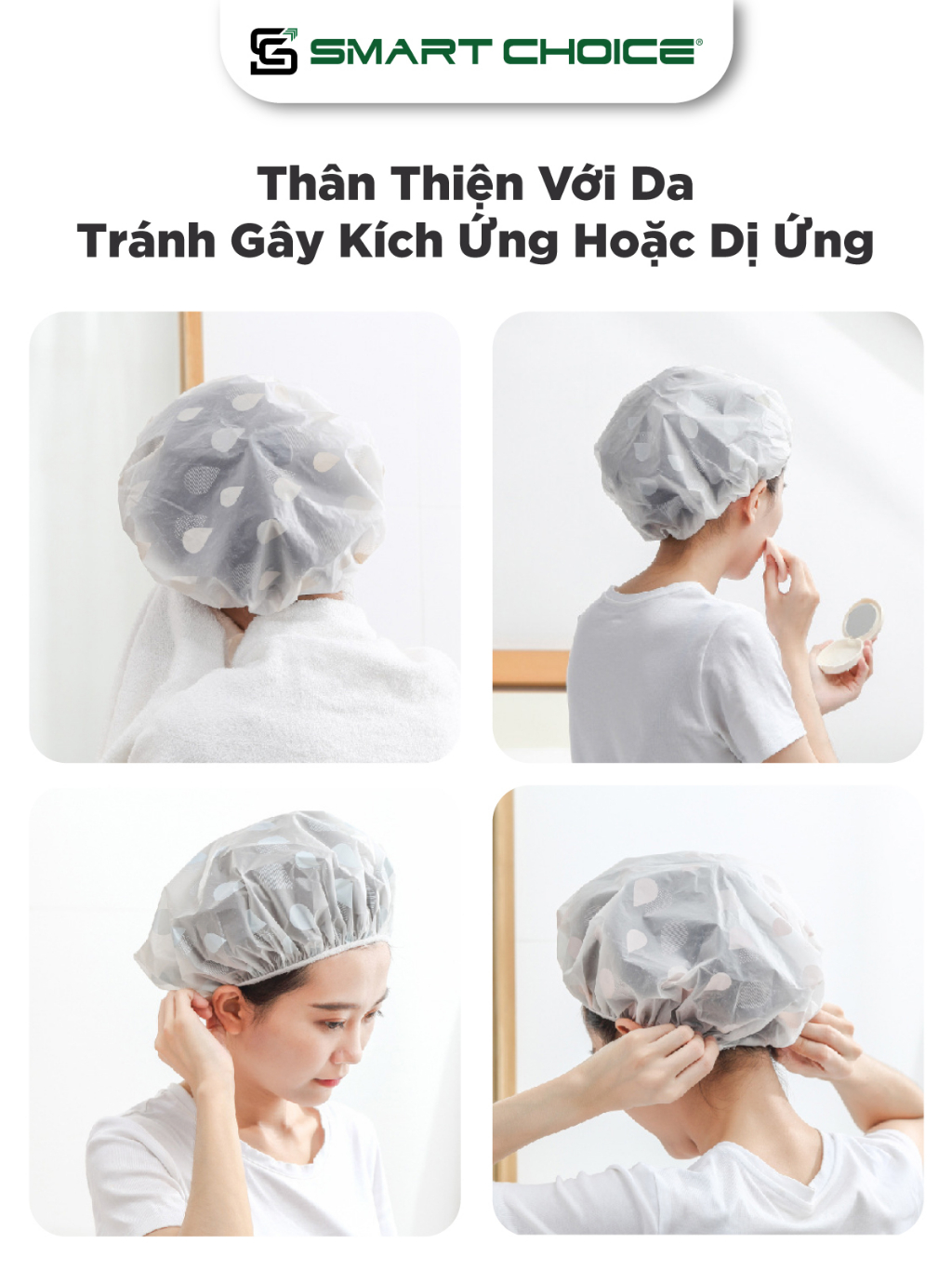 Mũ Tắm Hoạ Tiết Giọt Nước SMARTCHOICE 4 Màu Cao Cấp Tiện Dụng Cho Nhà Tắm