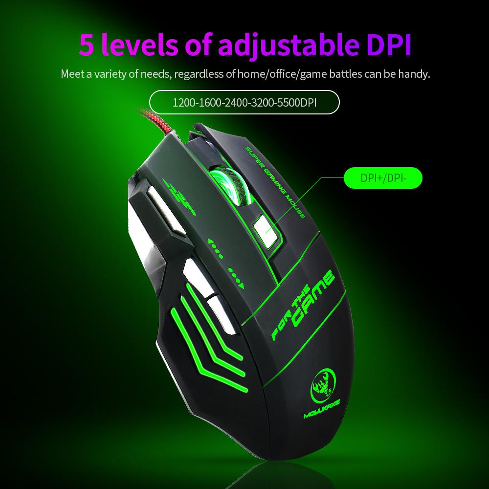 Chuột chơi game có dây công thái học HXSJ S300 nhẹ nhàng đầy màu sắc với DPI có thể điều chỉnh cho người chơi cao cấp