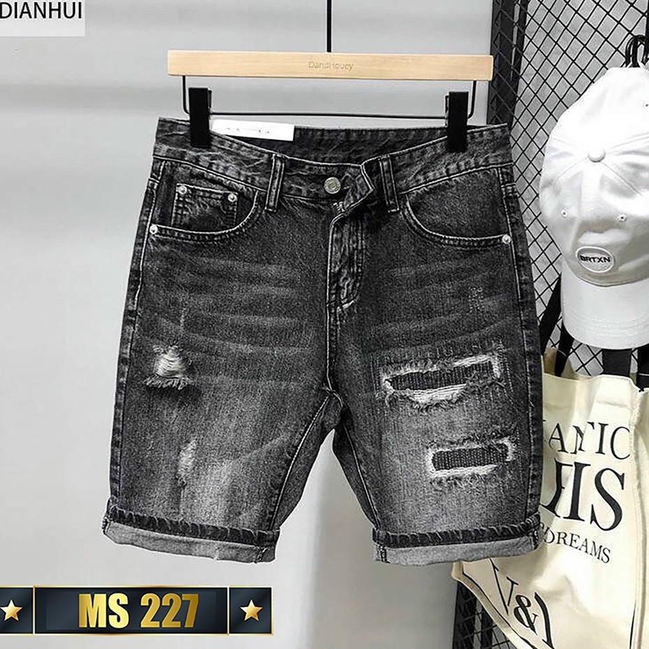 quần short jean nam xanh rách khóa kéo lệch thêu logo siêu đẹp hàng cao cấp