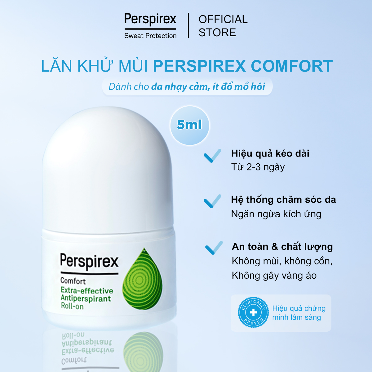 Hình ảnh Combo(5ml+ 5ml): 1 Lăn khử mùi Perspirex Strong cho da thường + 1  Lăn khử mùi Perspirex Comfort cho da nhạy cảm