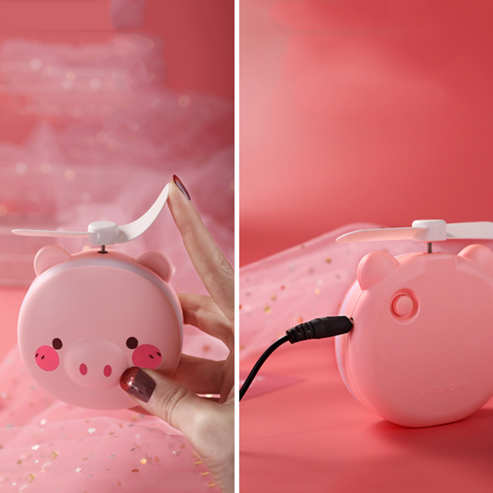 Quạt usb mini hình thú kèm gương và đèn led