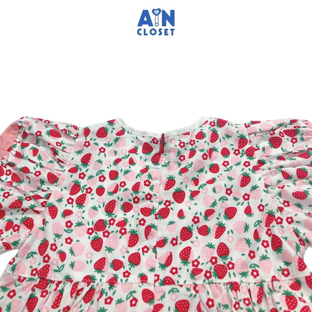 Đầm bé gái họa tiết Dâu đỏ nơ cotton - AICDBG2IK0XP - AIN Closet