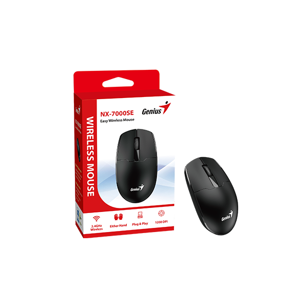 Chuột không dây Genius NX-7000SE màu đen - USB, nhỏ gọn, thuận cả 2 tay, phù hợp PC/Laptop, Hàng chính hãng, Bảo hành 1 năm