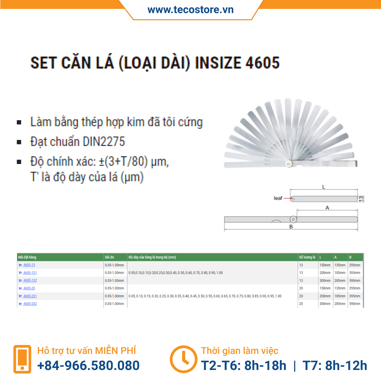 Set căn lá (loại dài) Insize 4605