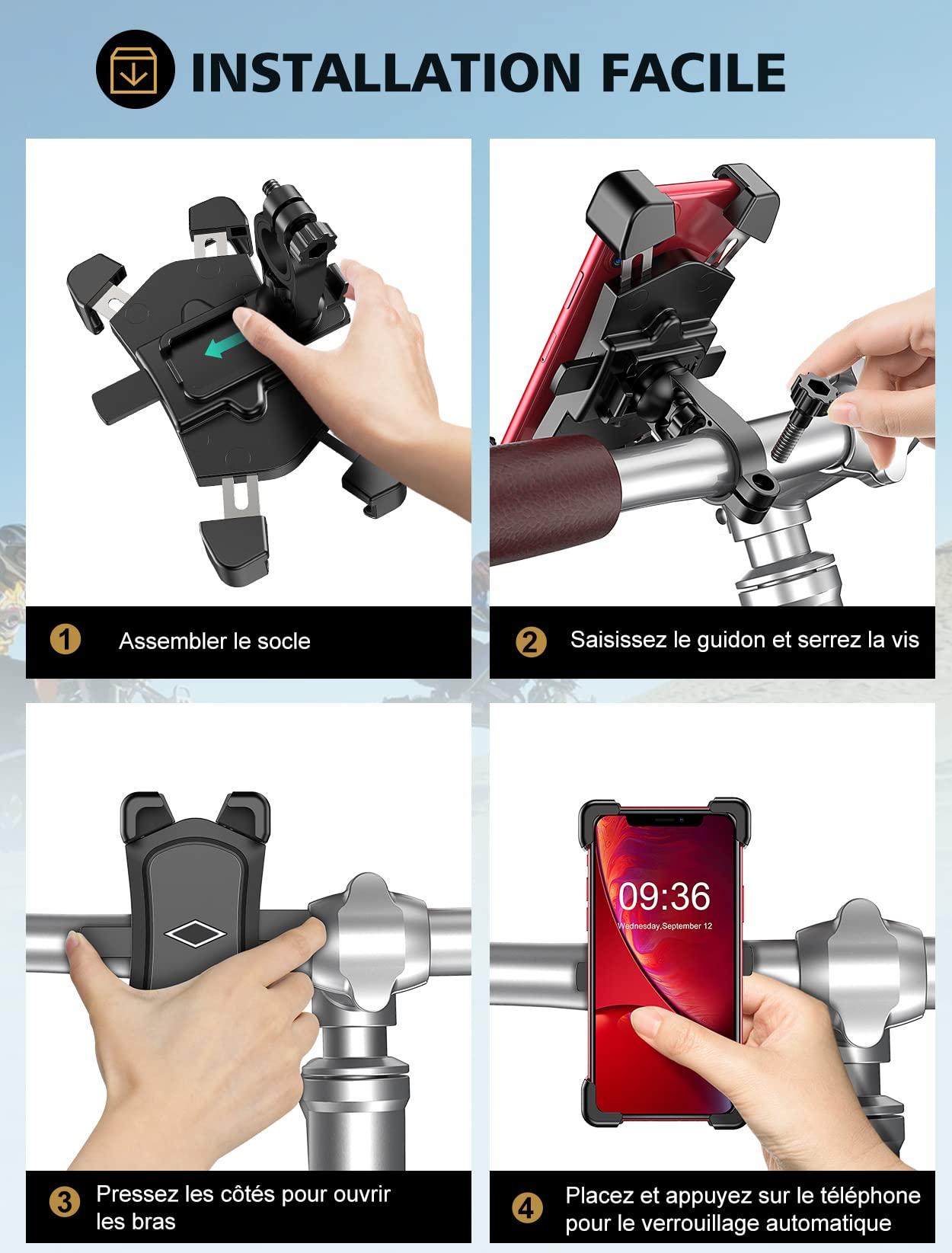 Hỗ trợ điện thoại Velo, hỗ trợ xe máy chống rung bằng thép không gỉ, cửa xe đạp xoay 360 ° 360 ° có thể tháo rời tương thích với  13 Pro Max, 13 / Điện thoại khác 4.5-7.2 "