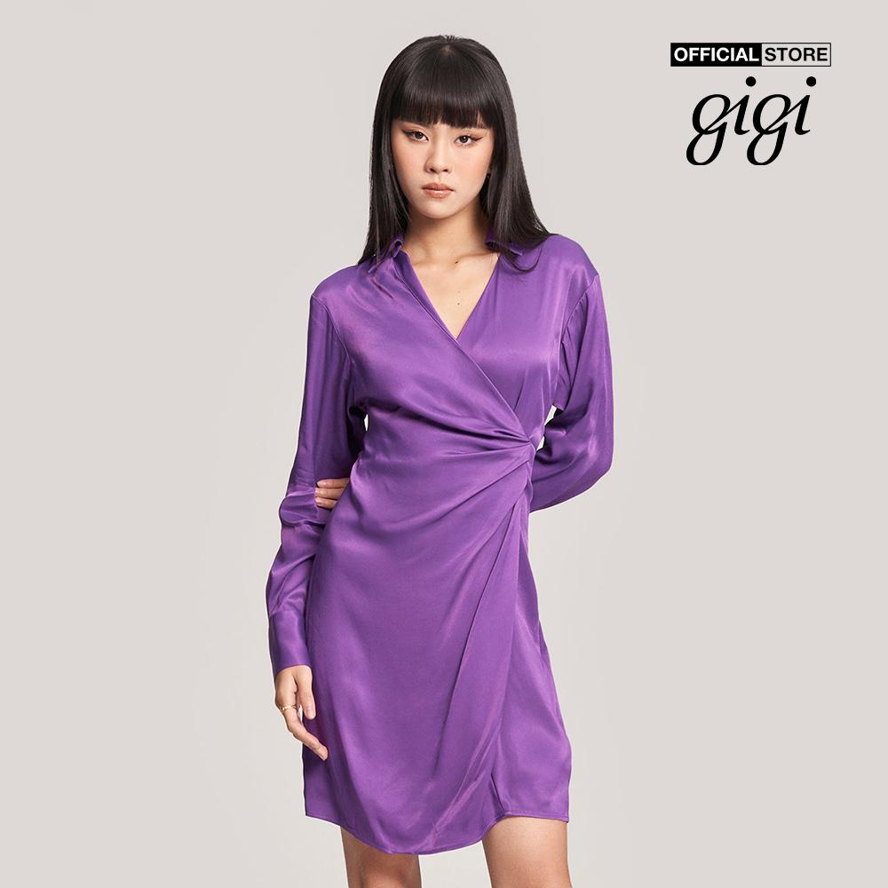 GIGI - Đầm mini tay dài cổ bẻ xoắn eo nữ tính G2107D222103