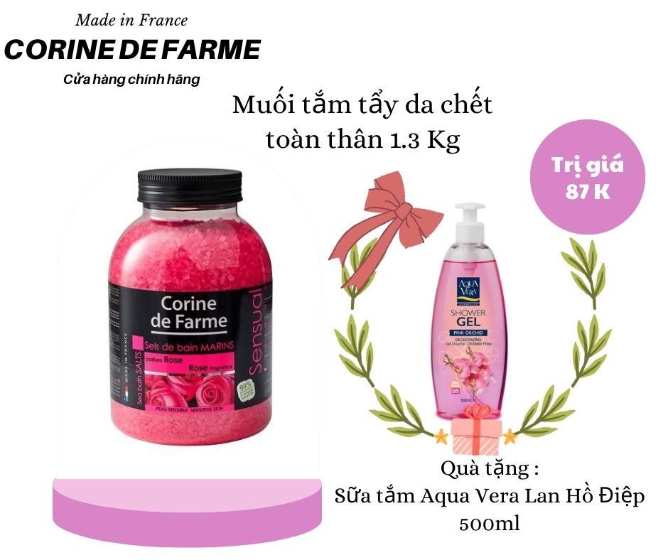 [ Tặng Gel tắm 500ml ] Muối tắm thư giãn tẩy tế bào chết Corine de Farm 1.3Kg