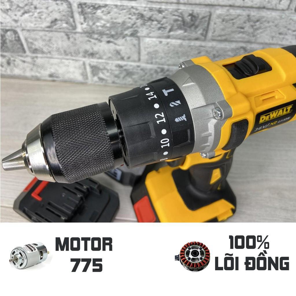 Máy Khoan Pin DEWALT 36V Có Búa - TẶNG 1 MŨI KHOAN - Khoan bê tông, Đầu kẹp 13ly - Máy Bắt Vít Động cơ 775 - Lõi Đồng