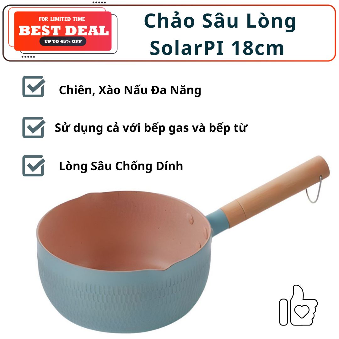 Chảo Quánh Sâu Lòng Vân Đá Solarpi 18Cm Phủ Ceramic Siêu Chống Dính