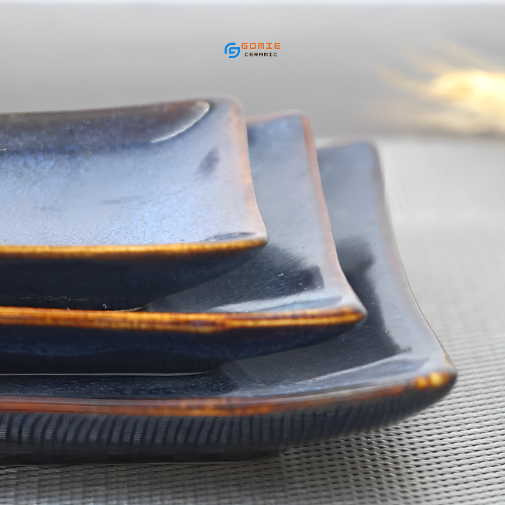 Khay chữ nhật chuyên dùng cho nhà hàng - men xanh hỏa biến đẳng cấp ,sang trọng,sản phẩm by Gomie Ceramic