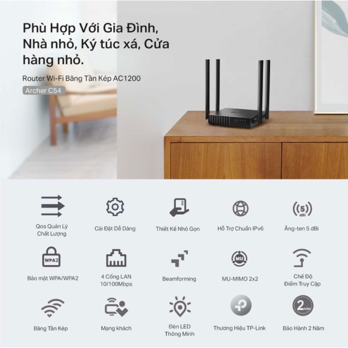 Bộ Phát Wifi TP-Link Archer C54 Băng Tần Kép AC1200 | Hàng Chính Hãng