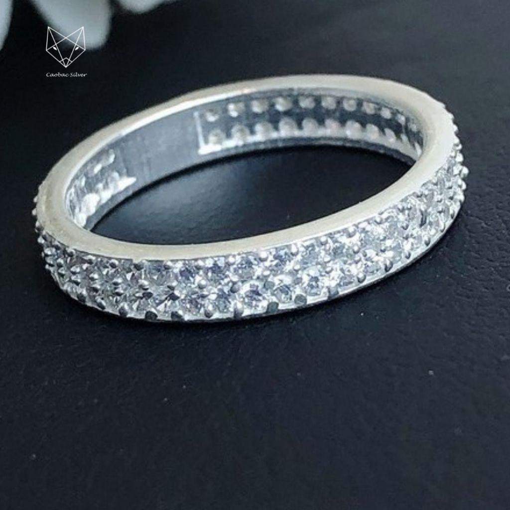 Nhẫn Bạc Nữ Cao Cấp S99 CaoBac Silver Đính Đá Hai Hàng Phong Cách Đơn Giản Nhẹ Nhàng