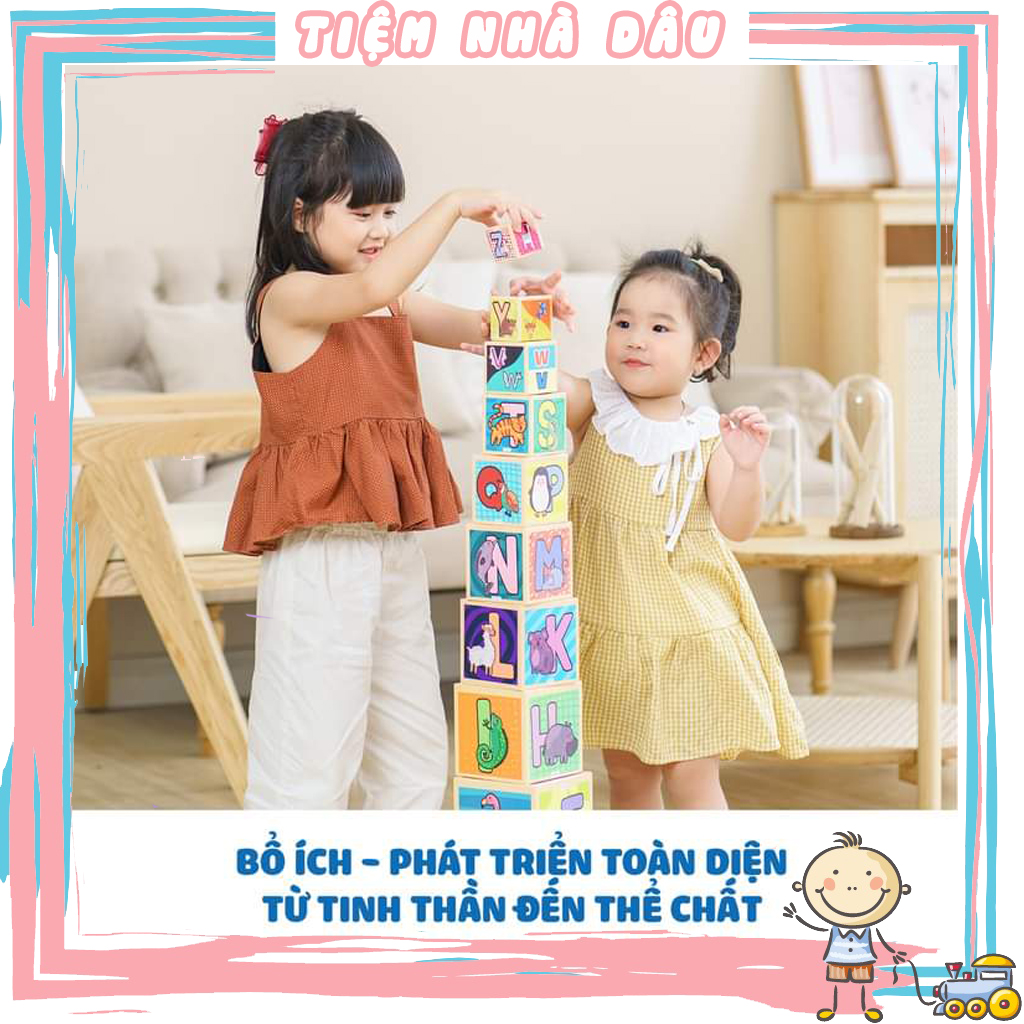 Tháp xếp chồng, đồ chơi hình khối cho bé. Nuôi dưỡng khả năng tư duy, gồm 10 hộp cho bé 1 - 7 tuổi