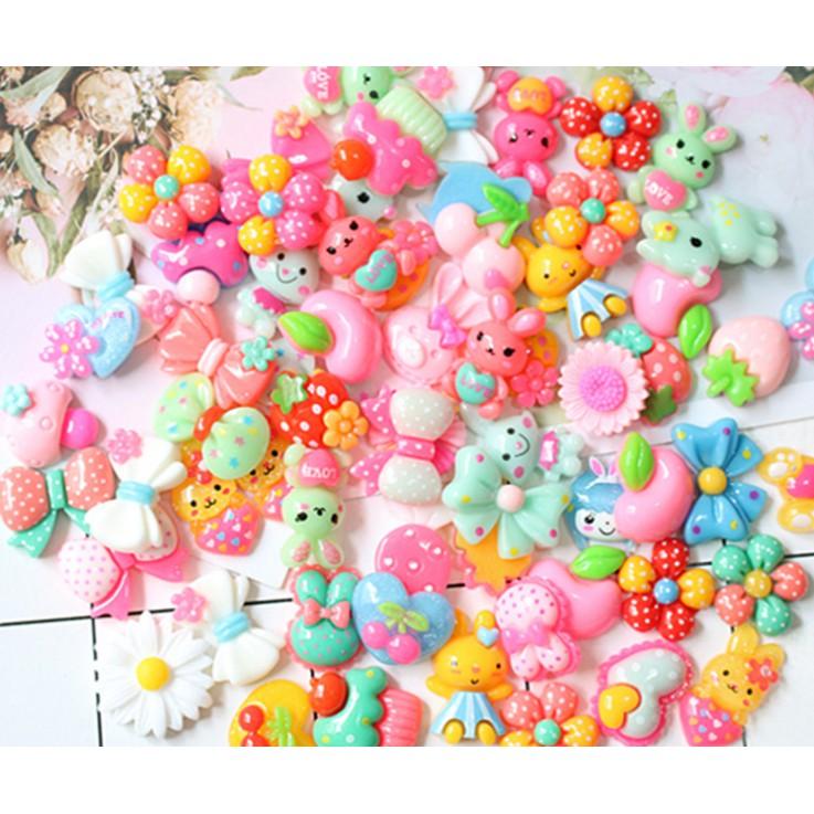 *HN* Túi combo 30-50-100 charm nơ, hoa, thú bông xinh xắn trang trí vỏ ốp điện thoại, dán Jibbitz, DIY