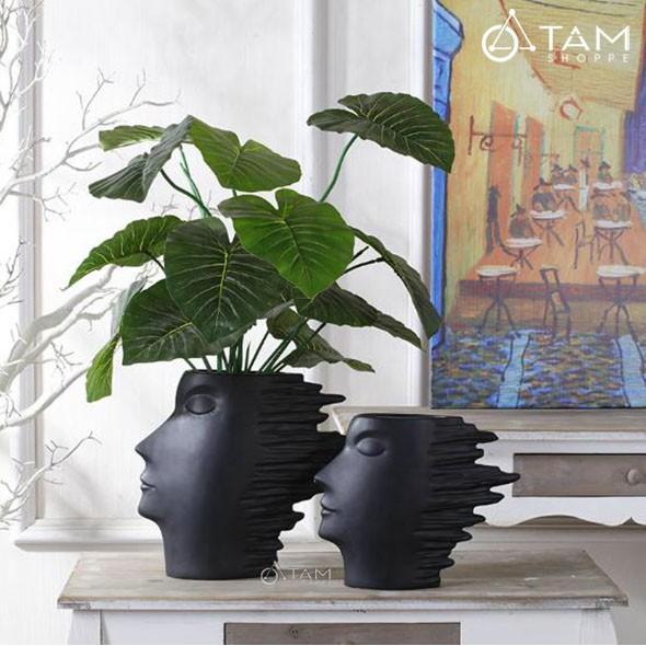Bình hoa gốm cao cấp trắng đen mặt người CE-BG-02 SIZE LỚN