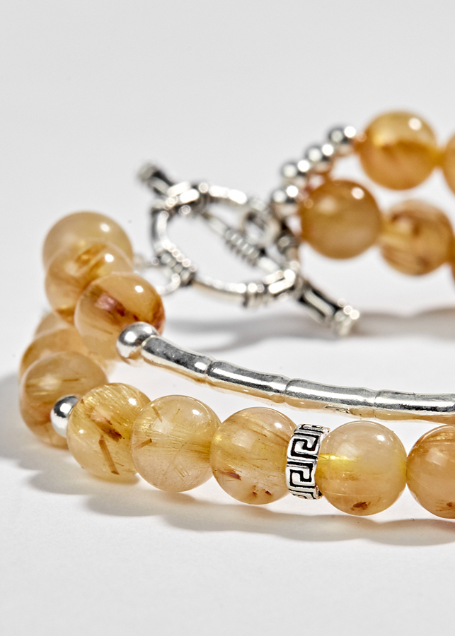 Vòng 2 Line Thạch Anh Tóc Vàng Phối Charm Hoa Bạc Ngọc Quý Gemstones