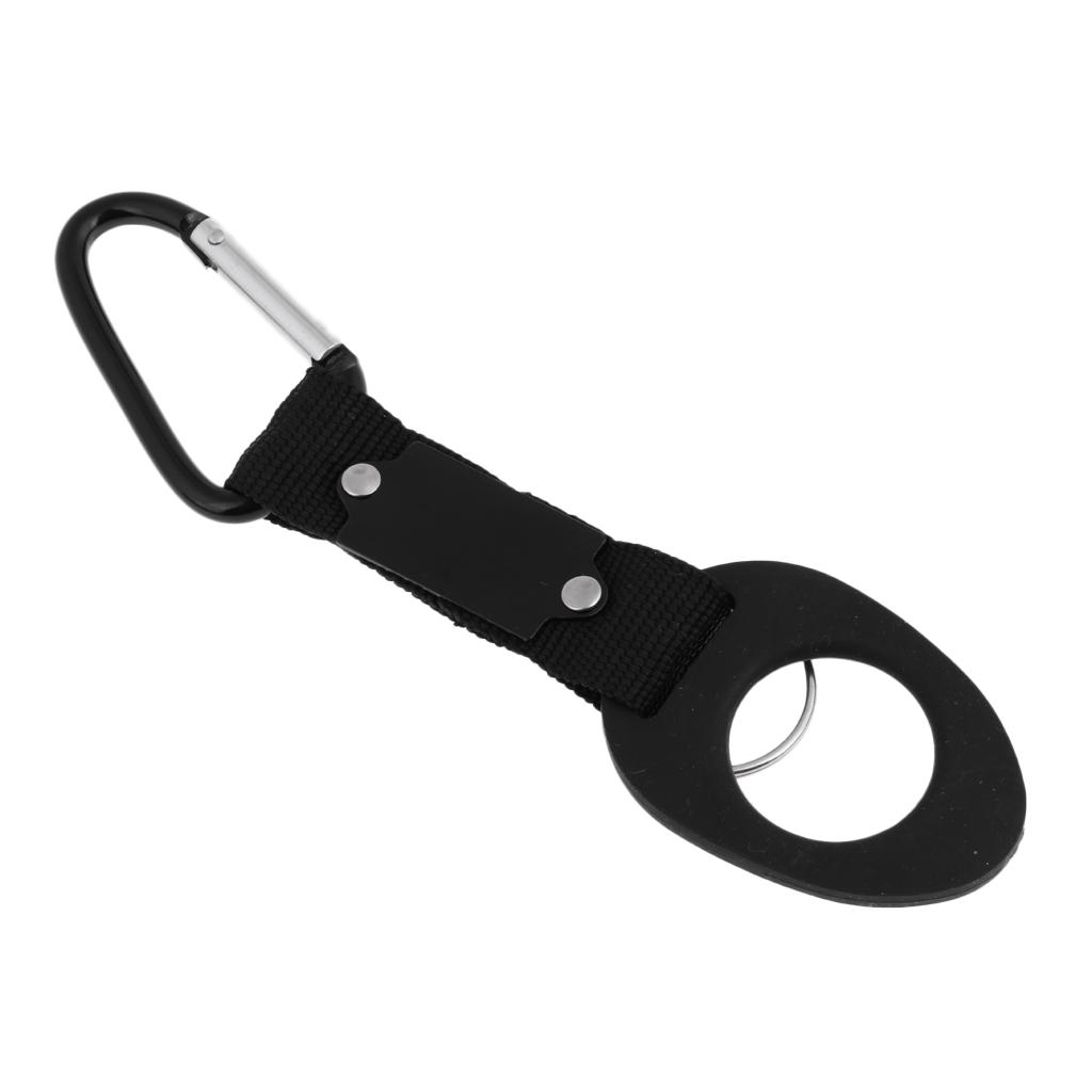 Water Bottle Holder Hanging Strap Webbing Buckle Clip Hooks Keychain Black