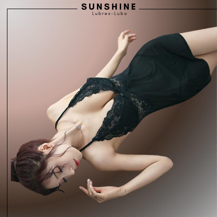 Váy ngủ sexy gợi cảm 2 dây xuyên thấu màu Đen SUNSHINE LUBREX-LUBO VNCTM1082