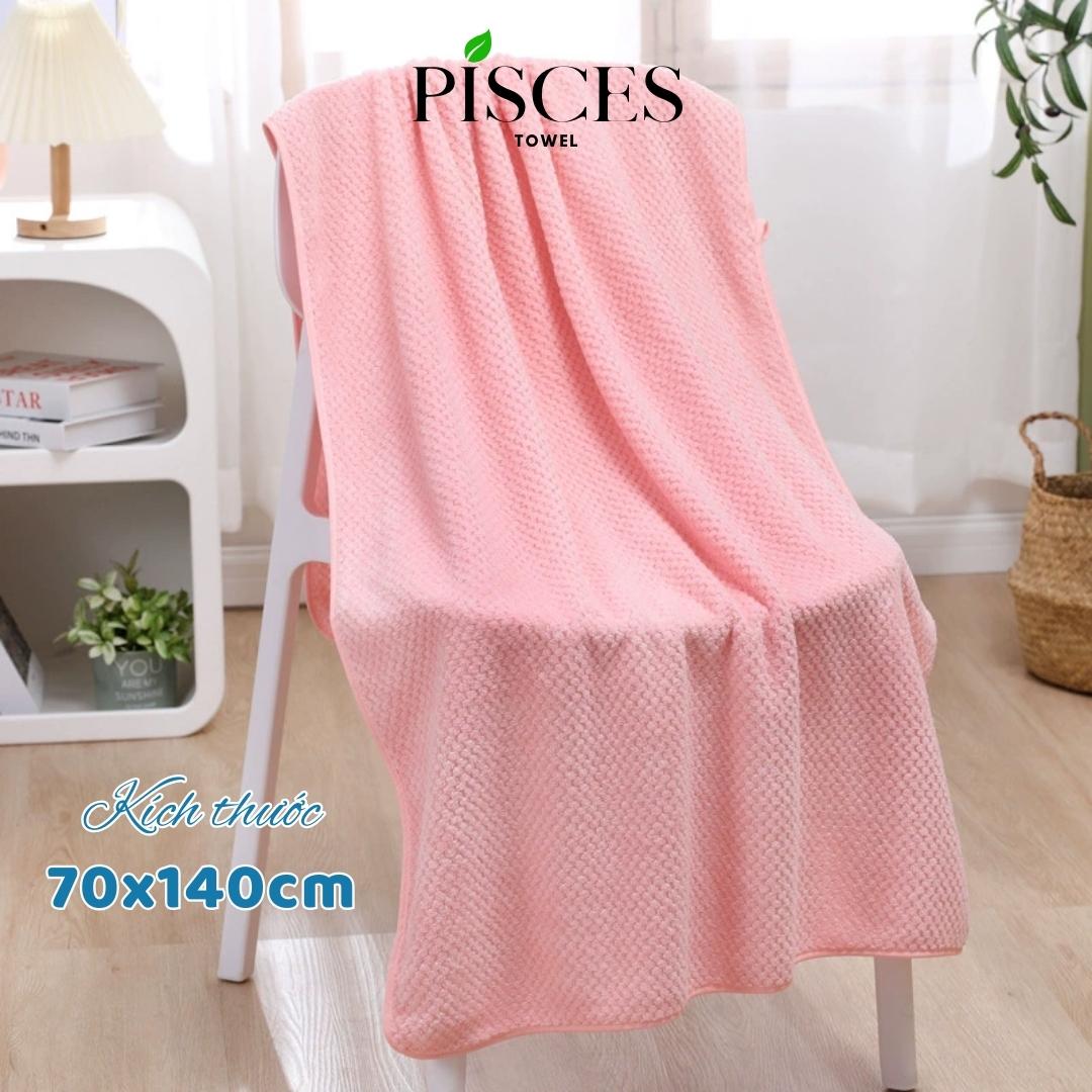 Khăn Tắm PISCES TOWEL 70x140cm Ô Vuông Trơn Cotton Mềm Mại, Khăn Spa Yoga Gym Thể Thao Thấm Hút Mồ Hôi - Hồng, Hồng