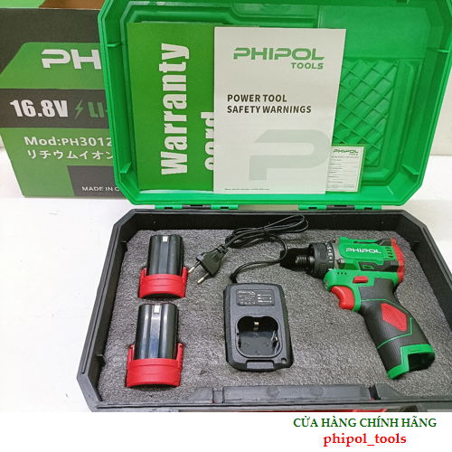 Combo Máy chuyên vít 21 cấp trượt dùng pin PHIPOL TOOLS PH3012 có chỉnh tốc, kèm 2 pin và sạc - Hàng Chính Hãng