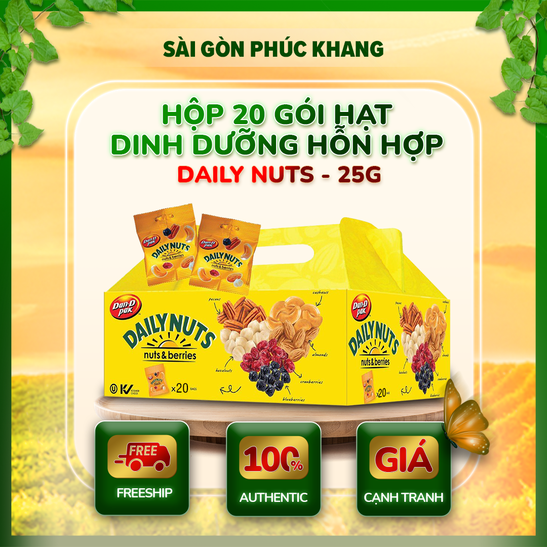 HẠT DINH DƯỠNG HỖN HỢP DAILY NUT 25gr x 20 DAN D PAK xuất khẩu Đài loan, sản phẩm là sự hòa quyện của các loại hạt cao cấp