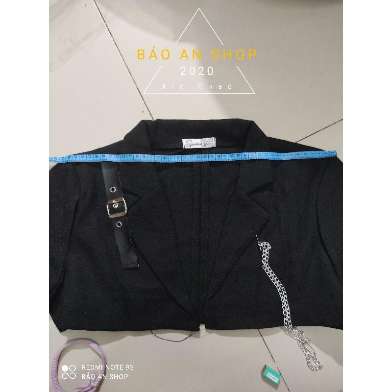 Áo khoác vest nữ form lững phối xích croptop chất vải Tuyết Mưa FreeSize dưới 52kg