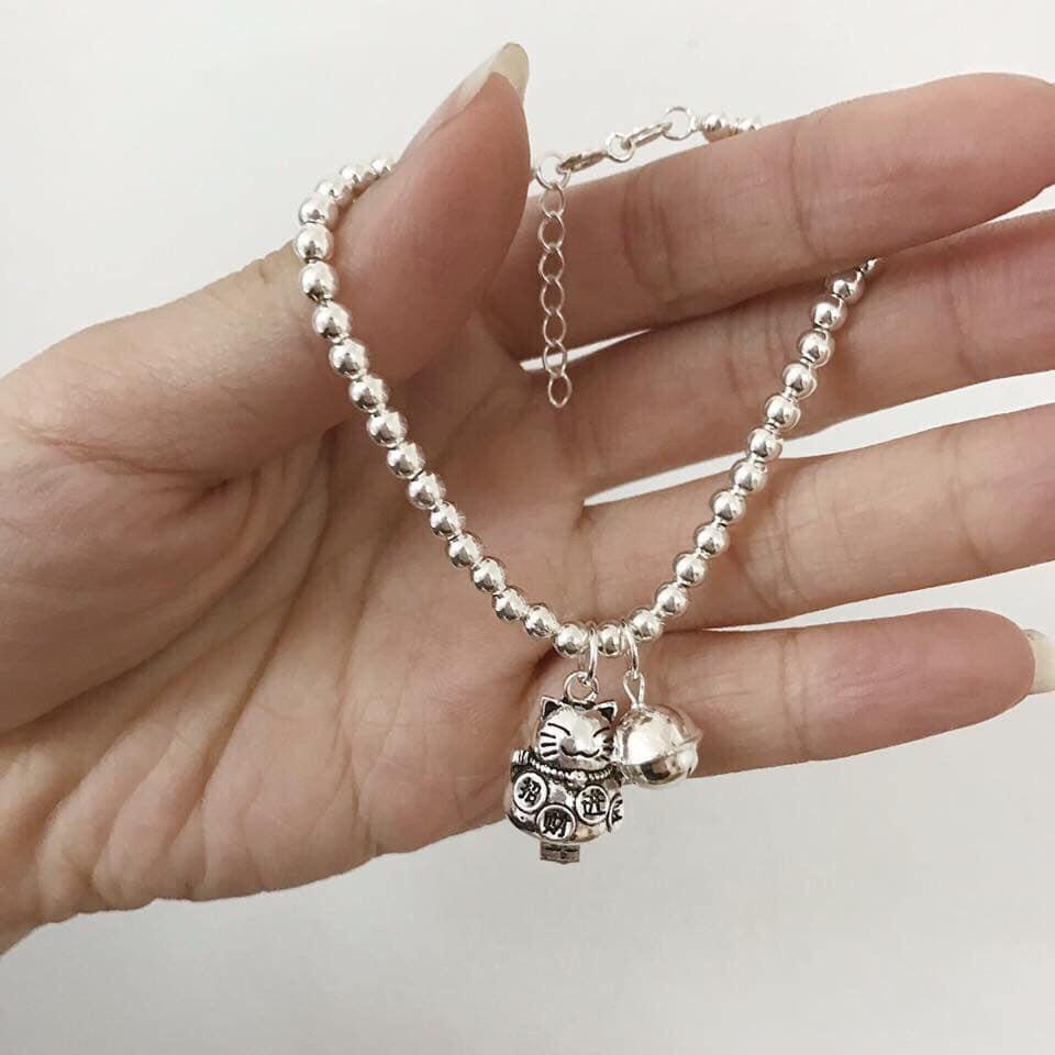 LẮC TAY BI BẠC 3 LY TREO MÈO THẦN TÀI