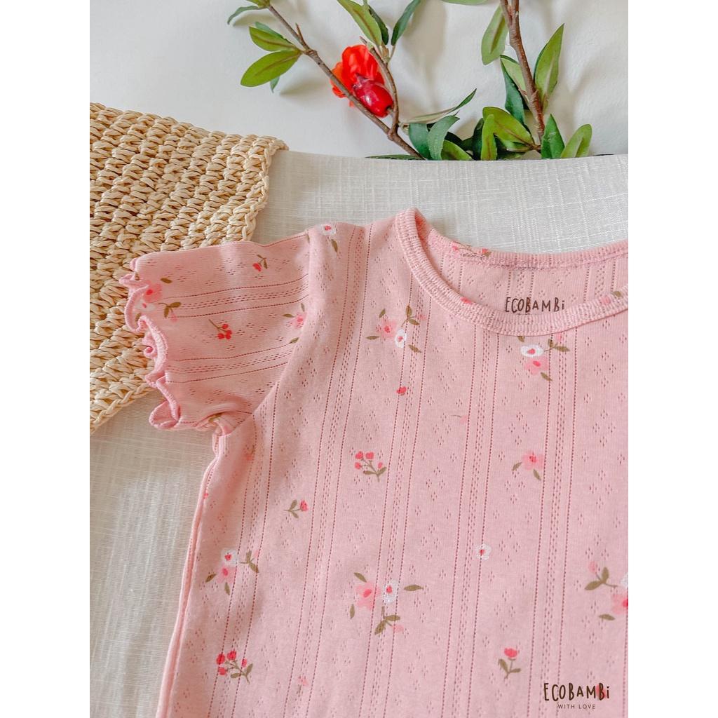 Bộ thun thông hơi cotton Hàn Quốc bé gái tay ngắn kiểu dệt Jacquard in hoạ tiết Ecobambi