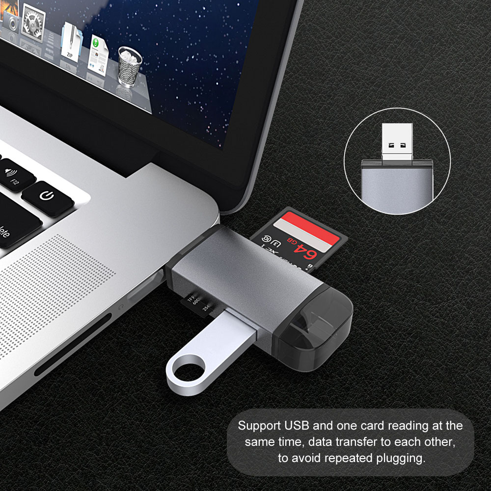 Đầu đọc thẻ 6 trong 1 bộ kết hợp USB Type-C Micro USB & USB 2.0 đến Đầu đọc thẻ TF / SD với 2 khe cắm