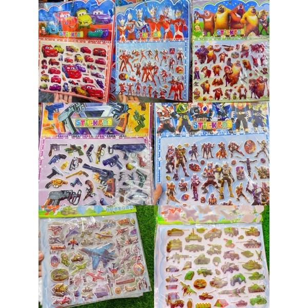 Dán Sticker Siêu Nhân, Robot, Xe Tăng, Máy Bay, Súng, Gấu Kèm Mặt Sau Tô Màu Hình Nổi Bật